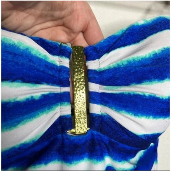 La Blanca One Piece White Blue Bandeau Cupped Ruched Swimsuit Size 10 - Picture 10 of 11